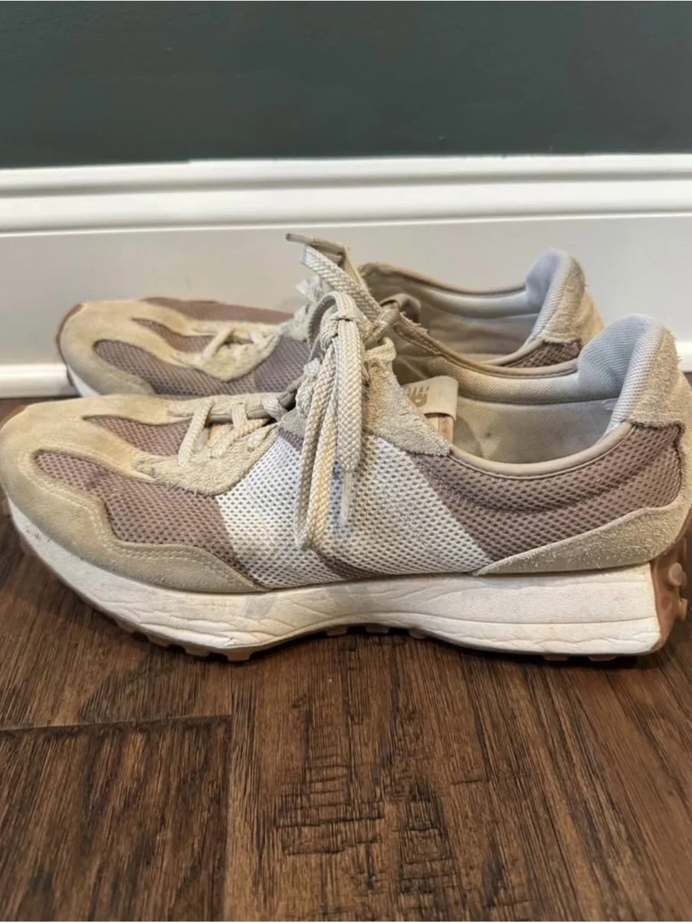 New Balance Men's Beige and Cream Mesh Suede Sneakers